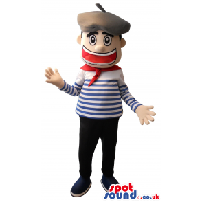 French Man Plush Mascot With Striped Shirt And Hat - Custom