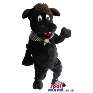Black Cow Plush Mascot With A Checked Necktie - Custom Mascots