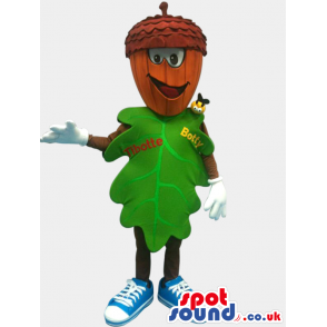 Funny Walnut And Leaf Mascot With Text - Custom Mascots