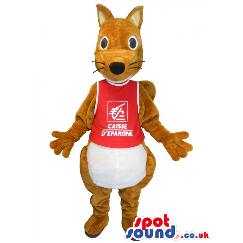 Brown And White Kangaroo Plush Mascot With Red T-Shirt - Custom