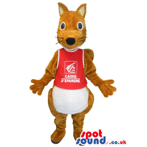Brown And White Kangaroo Plush Mascot With Red T-Shirt - Custom