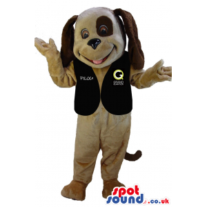 Brown Dog Plush Mascot Wearing A Black Vest - Custom Mascots