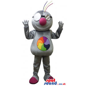 Grey Mascot With A Colourful Disk And Glasses - Custom Mascots