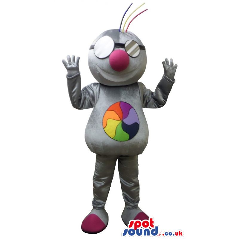 Grey Mascot With A Colourful Disk And Glasses - Custom Mascots