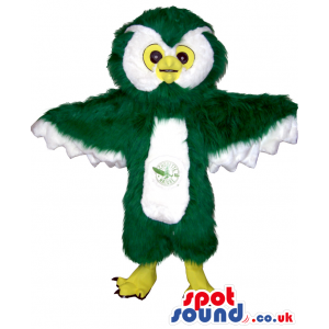 Green Hairy Owl Plush Mascot With A Logo - Custom Mascots