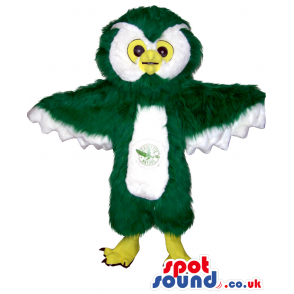 Green Hairy Owl Plush Mascot With A Logo - Custom Mascots