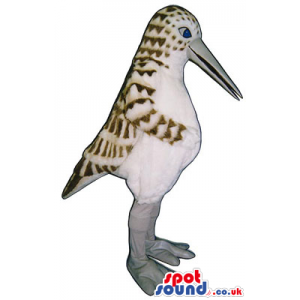 White And Brown Realistic Bird Mascot With Long Beak - Custom