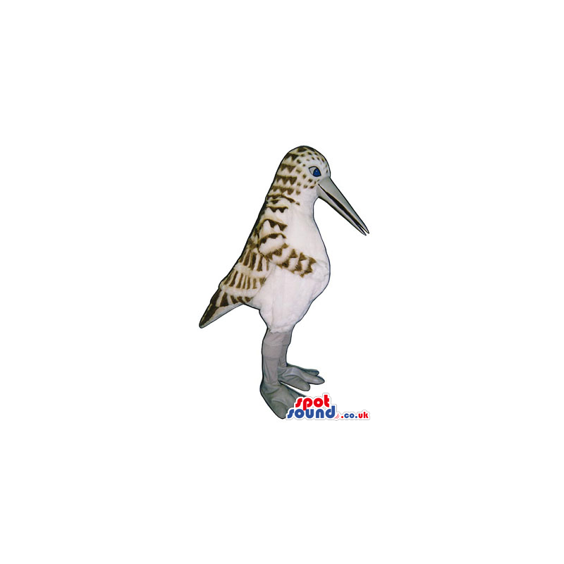 White And Brown Realistic Bird Mascot With Long Beak - Custom