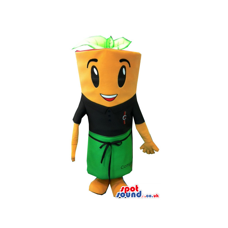 Giant Yellow Vegetable Mascot With Black And Green Clothes -