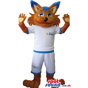 Brown Fox Plush Mascot Wearing A White T-Shirt And Shorts -