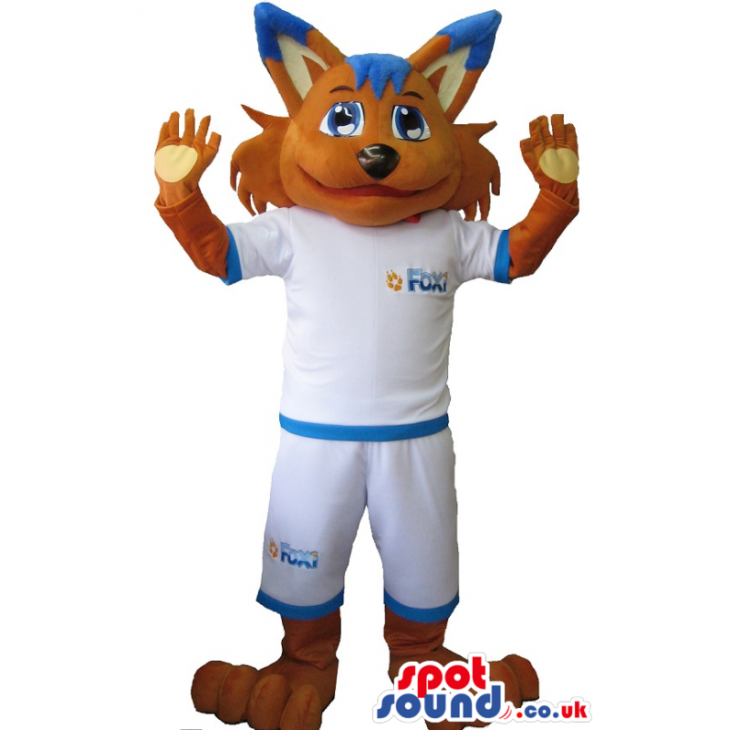 Brown Fox Plush Mascot Wearing A White T-Shirt And Shorts -