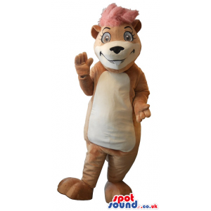 Brown And Beige Chipmunk Plush Mascot With Pink Hair - Custom