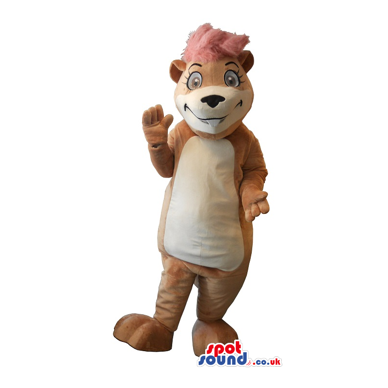 Brown And Beige Chipmunk Plush Mascot With Pink Hair - Custom