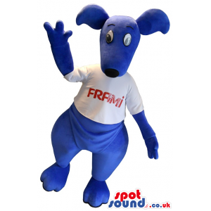 Blue Kangaroo Plush Mascot With A White T-Shirt - Custom Mascots