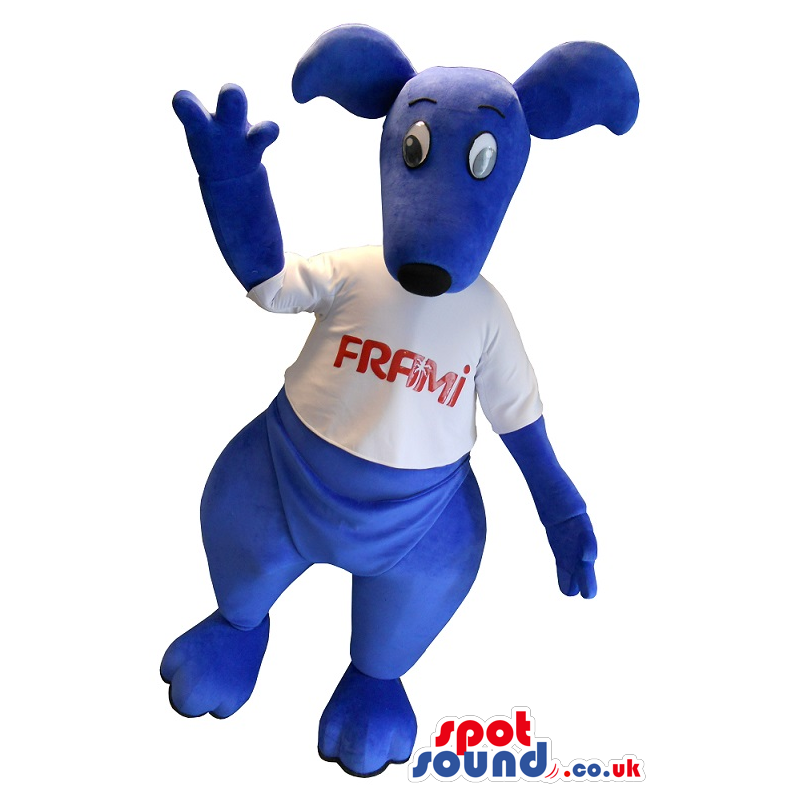 Blue Kangaroo Plush Mascot With A White T-Shirt - Custom Mascots