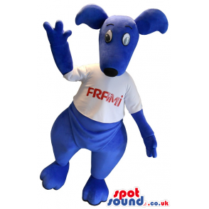 Blue Kangaroo Plush Mascot With A White T-Shirt - Custom Mascots