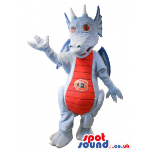 Grey Dragon Plush Mascot With Red Belly And Logo - Custom