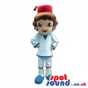 Turkish Boy Mascot With Red Hat And White Clothes - Custom