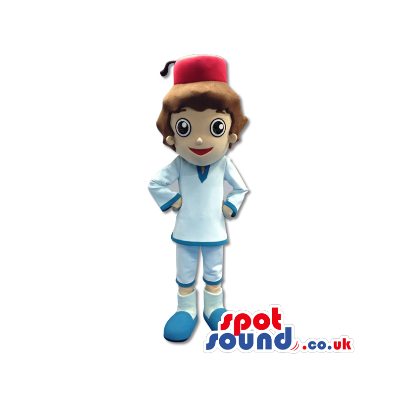 Turkish Boy Mascot With Red Hat And White Clothes - Custom