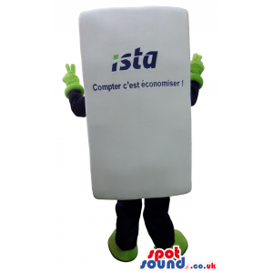 White Big Device Mascot With Green Hands And Legs - Custom