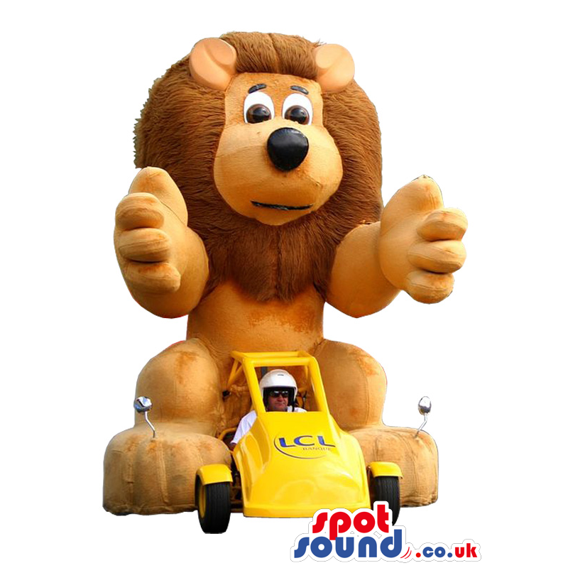 Huge Air Balloon Lion With Yellow Vehicle - Custom Mascots