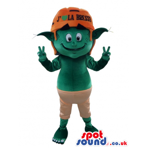 Green Plush Dwarf Wearing An Orange Hat With Text - Custom