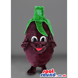 Overjoyed eggplant mascot with green stem at the top - Custom
