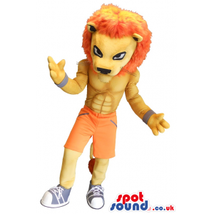 Wild Beige Lion With Orange Hair And Shorts - Custom Mascots