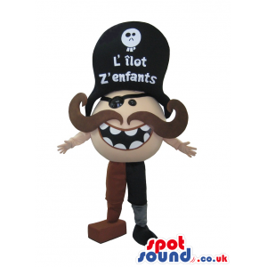 Pirate Mascot With Bug Hat With Text And Moustache - Custom
