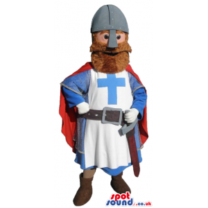 Medieval Soldier Mascot With A Blue Cross - Custom Mascots