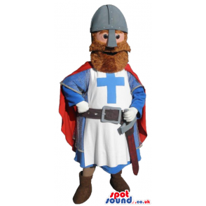Medieval Soldier Mascot With A Blue Cross - Custom Mascots