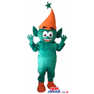 Green Plush Dwarf With An Orange Hat And A Star - Custom Mascots