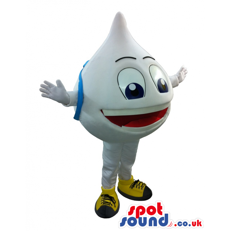 White Big Drop Mascot With A Blue Backpack - Custom Mascots