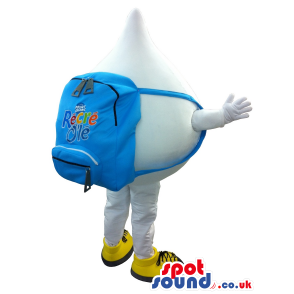 White Big Drop Mascot With A Blue Backpack - Custom Mascots