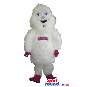 White Hairy Yeti Monster Mascot With Logo - Custom Mascots