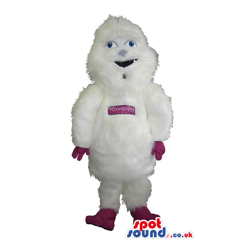 White Hairy Yeti Monster Mascot With Logo - Custom Mascots