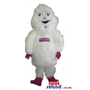 White Hairy Yeti Monster Mascot With Logo - Custom Mascots