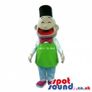 Funny Cook Mascot Wearing A Green Apron And Hat - Custom Mascots