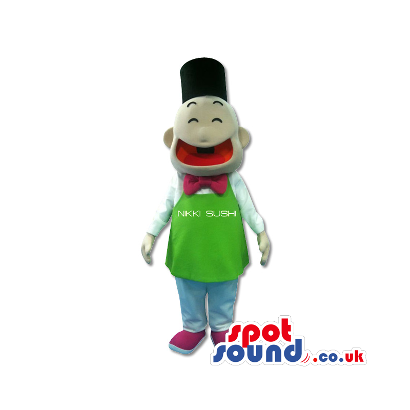 Funny Cook Mascot Wearing A Green Apron And Hat - Custom Mascots