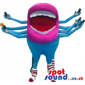 Amazing Big Talkative Mouth Mascot With Many Arms - Custom