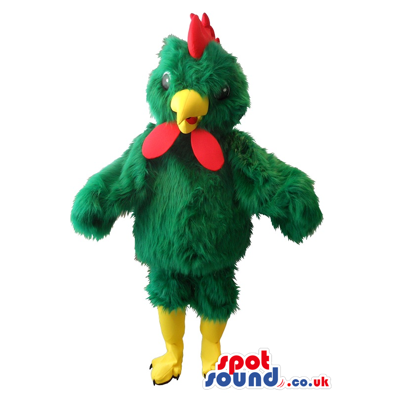 Green Hairy Plush Hen Mascot With Yellow Legs - Custom Mascots