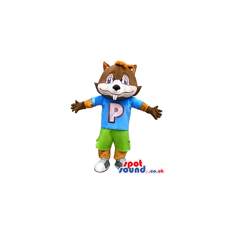 Funny Brown Chipmunk Mascot Wearing Sports Clothes With A