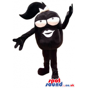 Black Funny Mascot With White Lips And Eyes - Custom Mascots