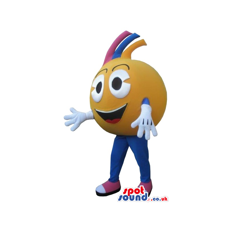 Yellow Ball Mascot With Colourful Hairs - Custom Mascots