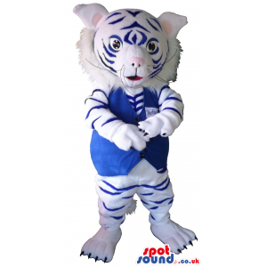 White Tiger With Blue Stripes Wearing A Blue Vest - Custom