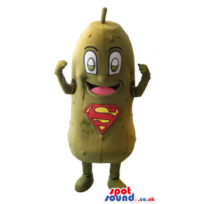 Spectacular Gherkin Mascot With Funny Face And Logo - Custom