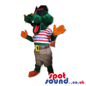 Green Hippopotamus Dressed As A Pirate - Custom Mascots