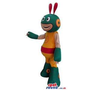 Green Cosmic Creature Mascot With Yellow Suit - Custom Mascots