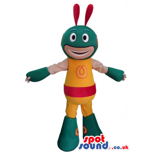 Green Cosmic Creature Mascot With Yellow Suit - Custom Mascots