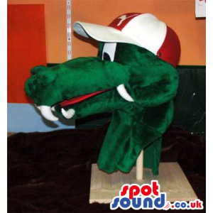 Green Dragon Head Plush Mascot With A Cap - Custom Mascots